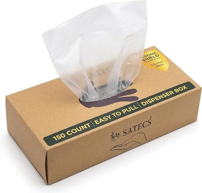 SATECS 150 Count Gallon Freezer Bags (23x35 cm) - Clear Plastic Food Storage Bags in Easy-Pull Dispenser Box - Flat Open Top Large Sandwich Bags for Kitchen Organization, Batch Cooking & Soup Storage