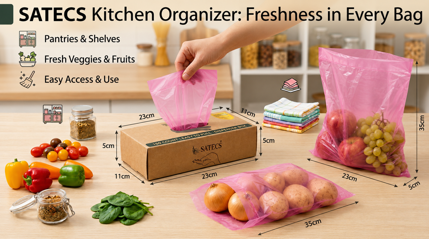 SATECS 150 Count Gallon Freezer Bags (23x35 cm) - Pink Plastic Food Storage Bags in Easy-Pull Dispenser Box - Flat Open Top Large Sandwich Bags for Kitchen Organization, Batch Cooking & Soup Storage