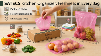 SATECS 150 Count Gallon Freezer Bags (23x35 cm) - Pink Plastic Food Storage Bags in Easy-Pull Dispenser Box - Flat Open Top Large Sandwich Bags for Kitchen Organization, Batch Cooking & Soup Storage