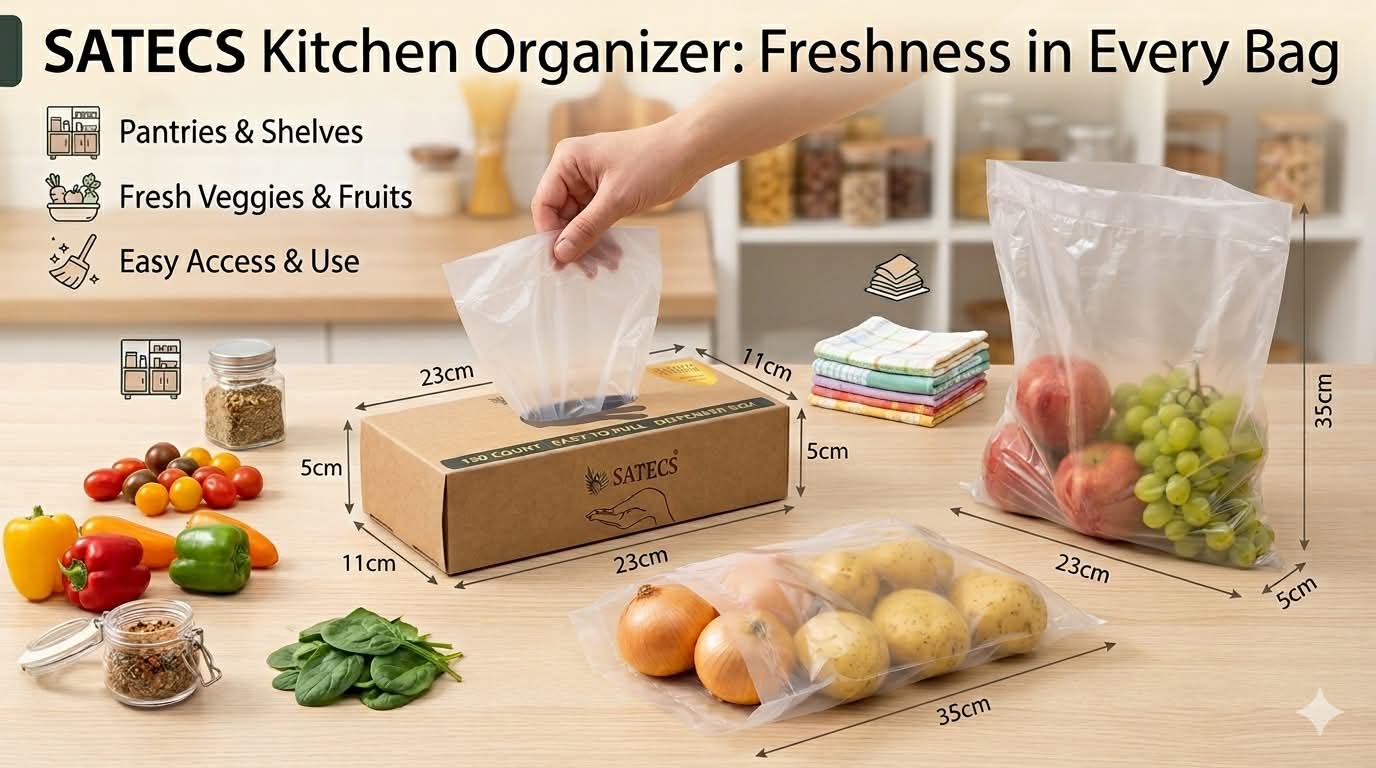 SATECS 150 Count Gallon Freezer Bags (23x35 cm) - Clear Plastic Food Storage Bags in Easy-Pull Dispenser Box - Flat Open Top Large Sandwich Bags for Kitchen Organization, Batch Cooking & Soup Storage